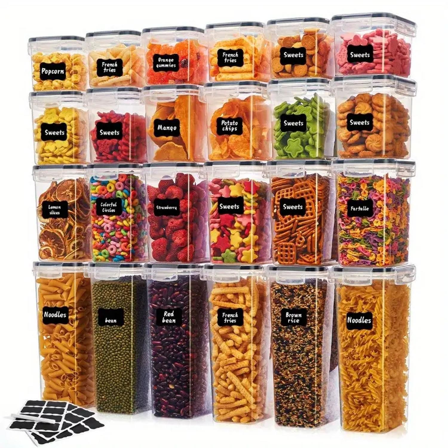 24x Airtight Food Storage Container Set Kitchen Pantry Dry Food Cereal Dispenser