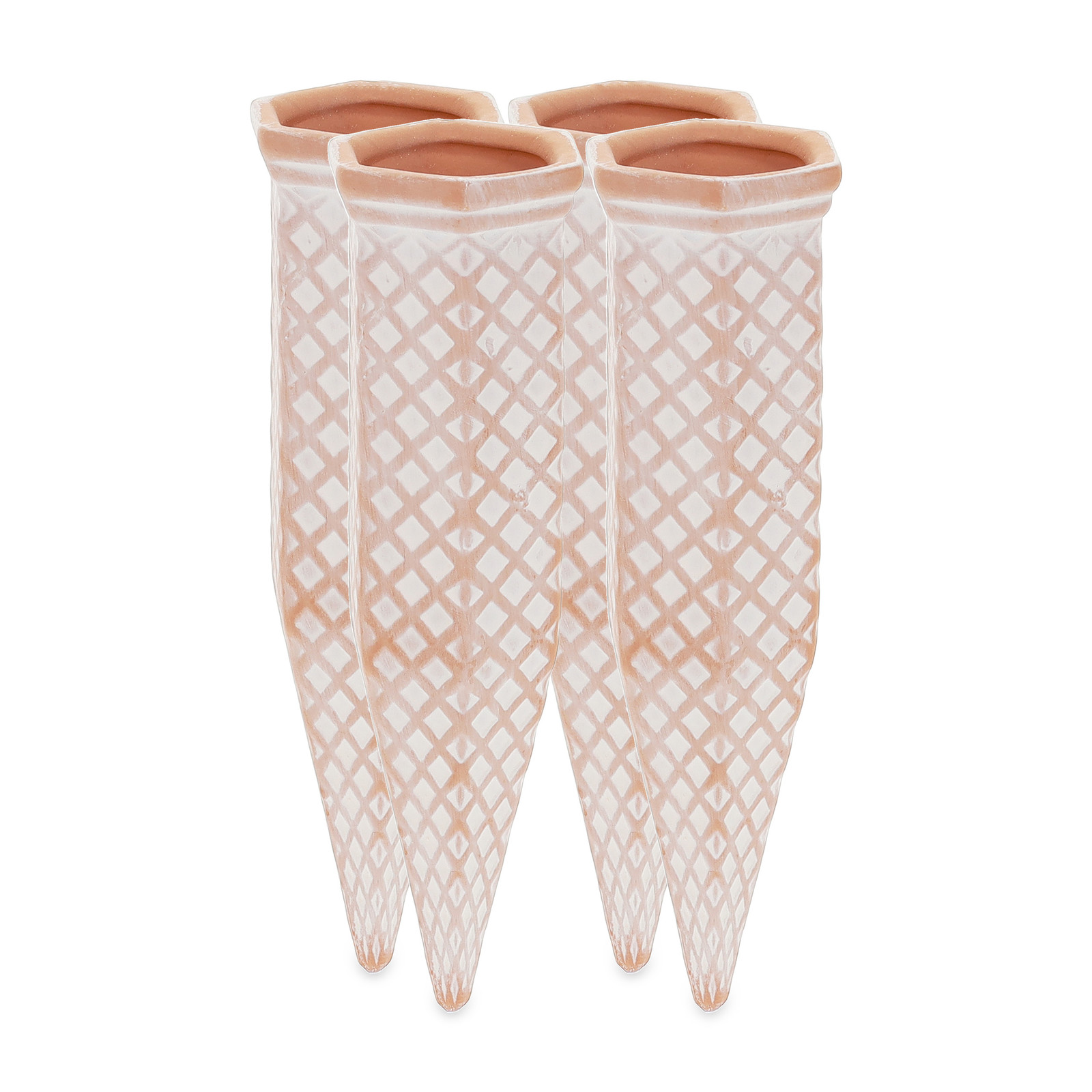 Set of 4 Clay Watering Stakes Plant Cones Plastic Bottles Spikes Water System