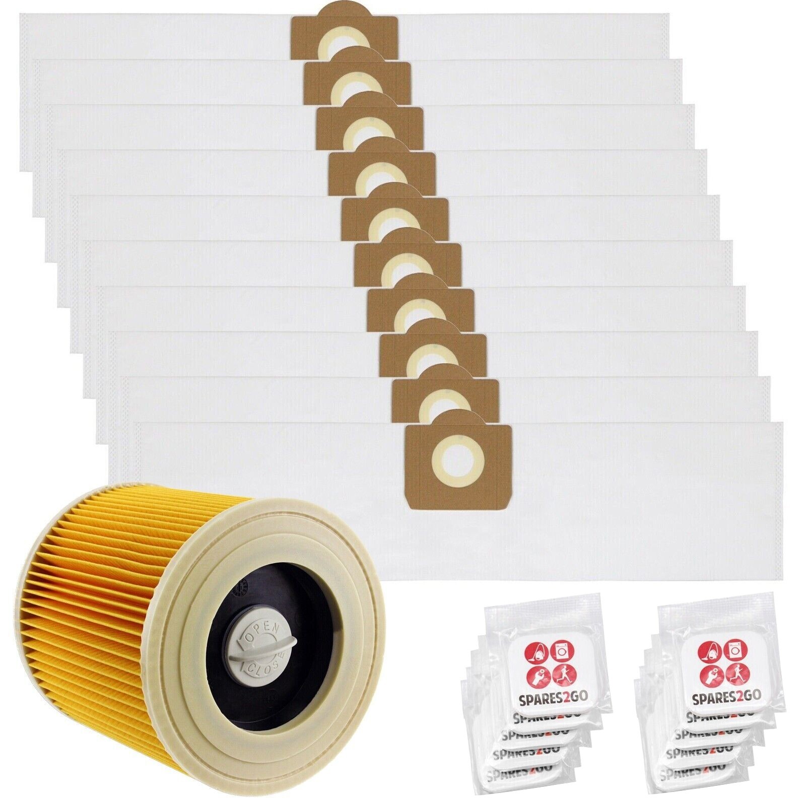 Bags for KARCHER WD3 WD3P MV3 Wet & Dry Microfibre Bag SMS x 10 + Filter + Fresh