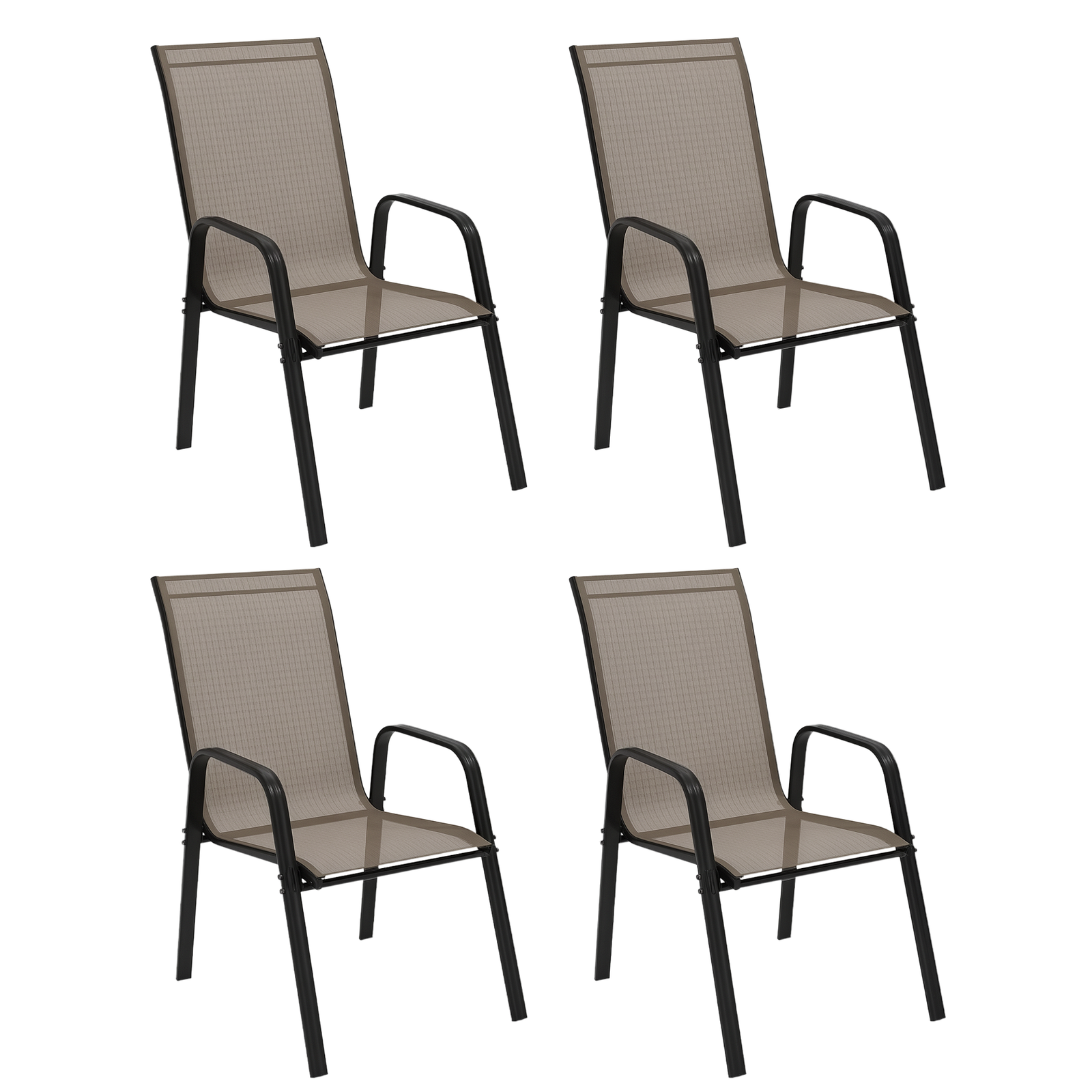 Outsunny Set of 4 Garden Dining Chair Set Outdoor w/ High Back Armrest Grey