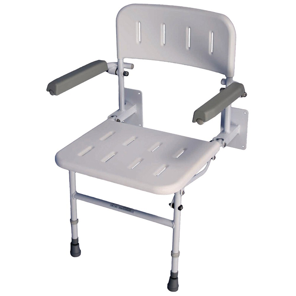 Deluxe Wall Mounted Shower Seat with Arms Fold Away - Rust free Aluminium