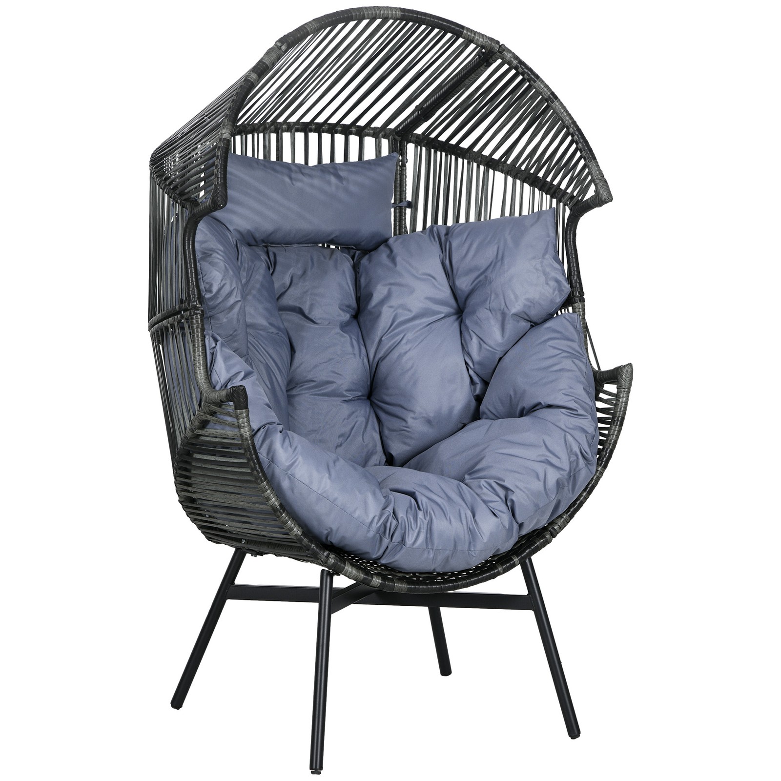Outsunny Rattan Leisure Chair w/ Cushion, Garden Egg Chair with Headrest, Grey