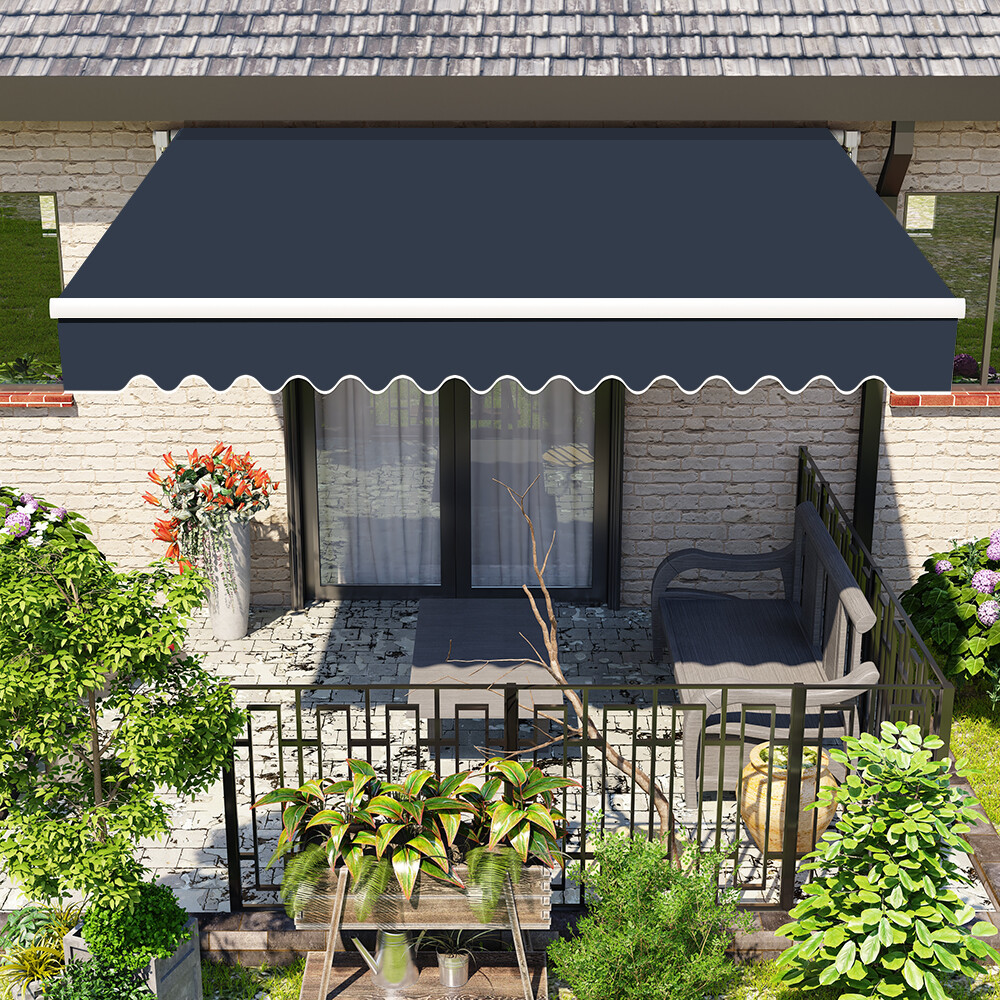 2.5x2m Manual Awning Canopy Patio Garden UV Sun Shade Retractable Shelter Blue