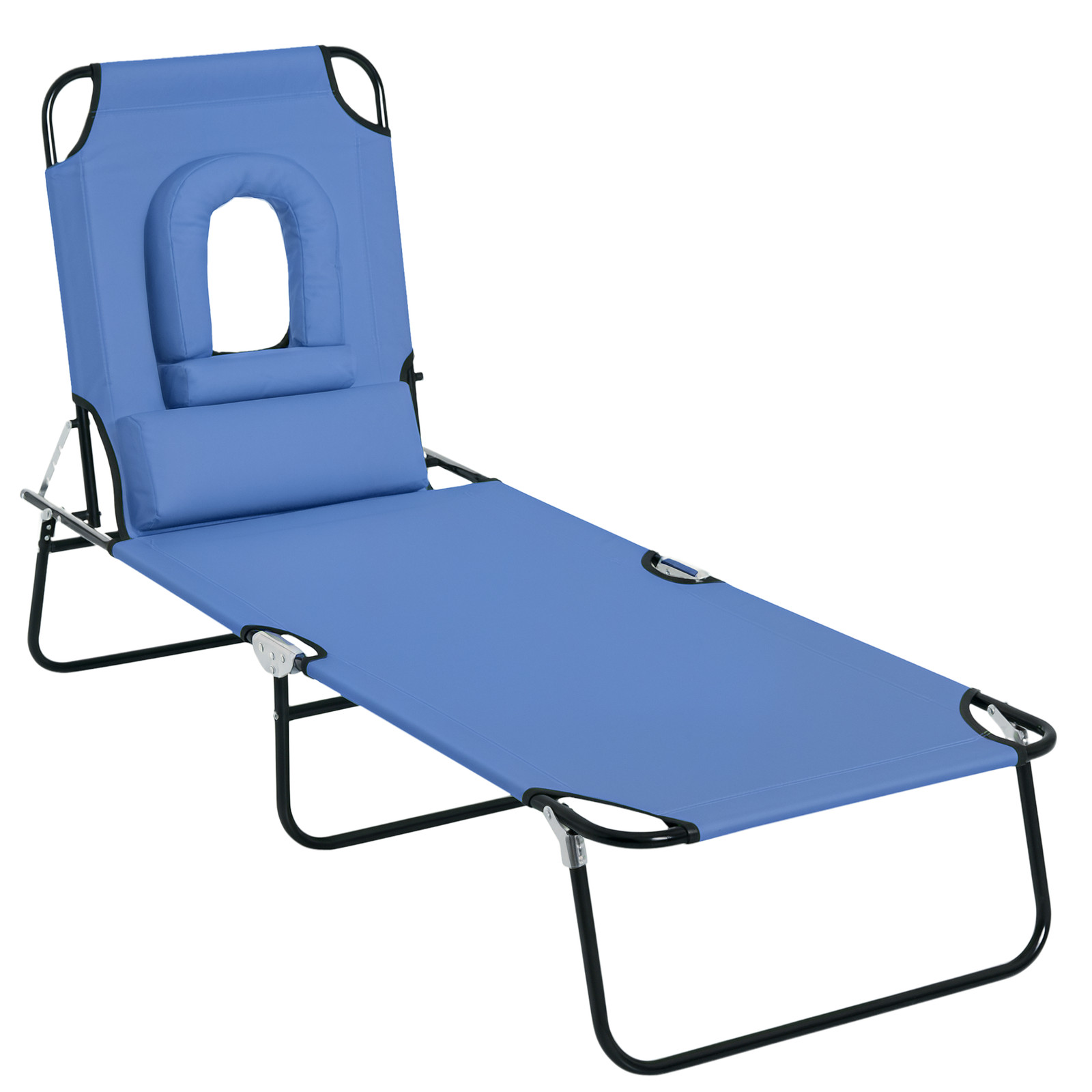 Outsunny Folding Sun Lounger Reclining Chair w/ Pillow Reading Hole Blue