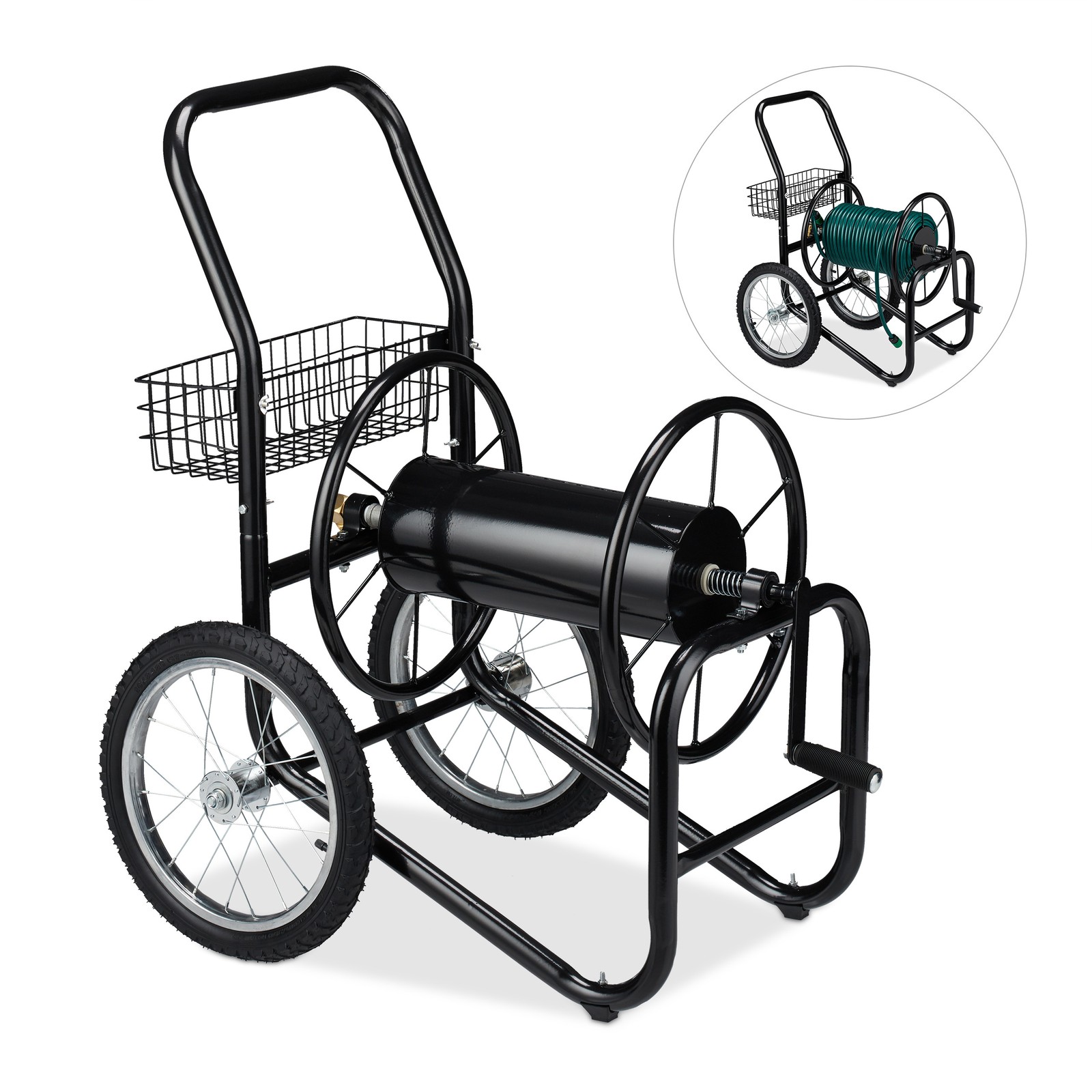 Hose cart 2 Wheels Hand Crank Garden Hose Trolley Portable Hose Reel