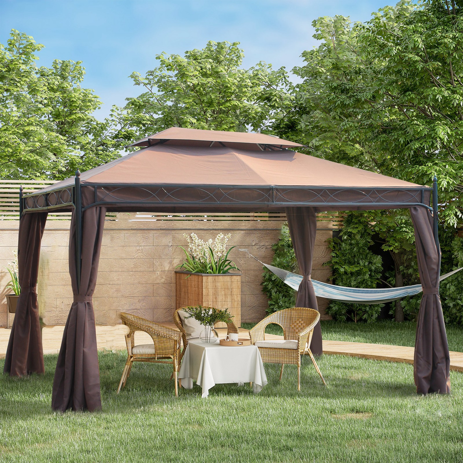 3x4M Garden Metal Gazebo Marquee Patio Party Tent Canopy Shelter w/ 2-tiers Roof