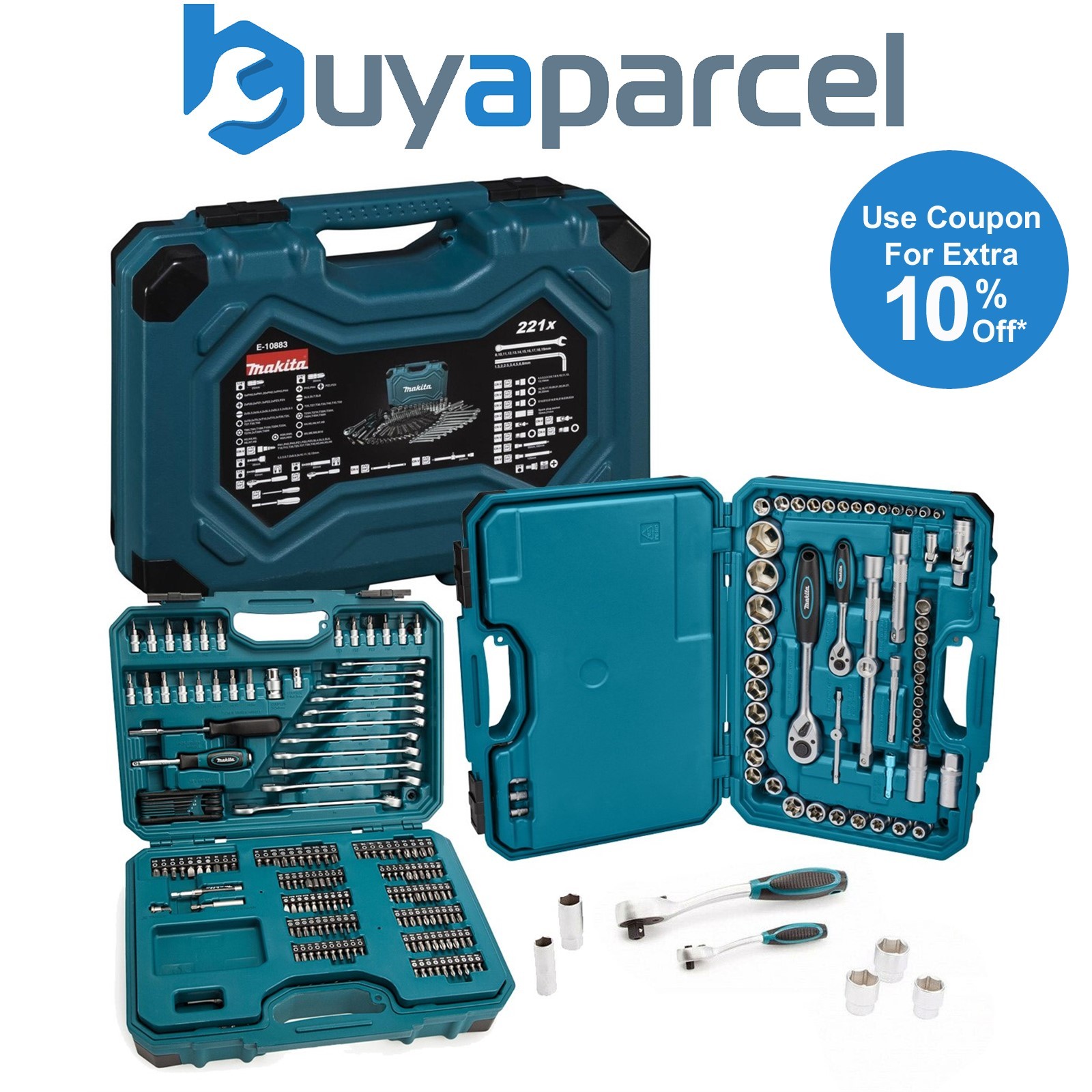 Makita E-10883 221 Piece General Maintenance Kit Spanner Socket Screwdriver Set