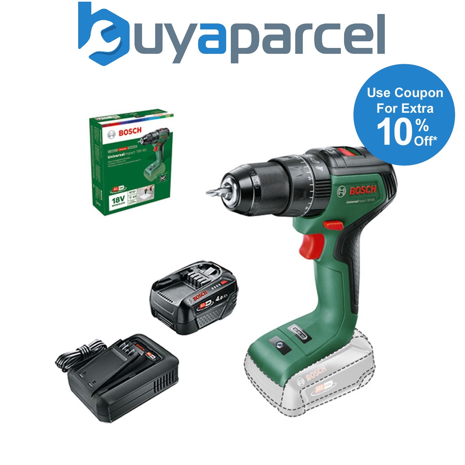 Bosch 06039D7100 Cordless 18v Impact Drill UniversalImpact + 4AH Battery kit
