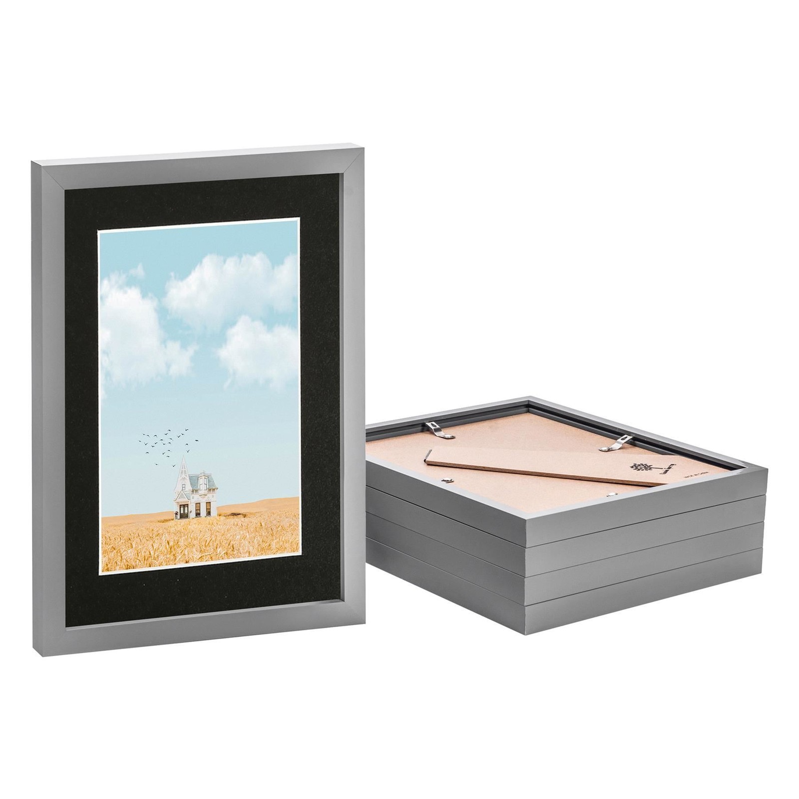 5x Grey A4 (8" x 12") Photo Frames with Black A5 Mount Picture Home Wall Décor