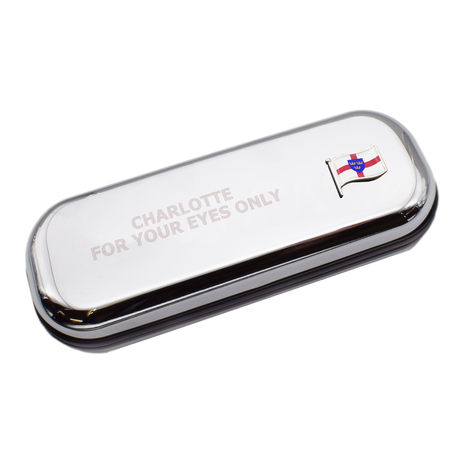 East Anglia Republic Wave Flag & Engraved With Message Chromed Glasses Case Box
