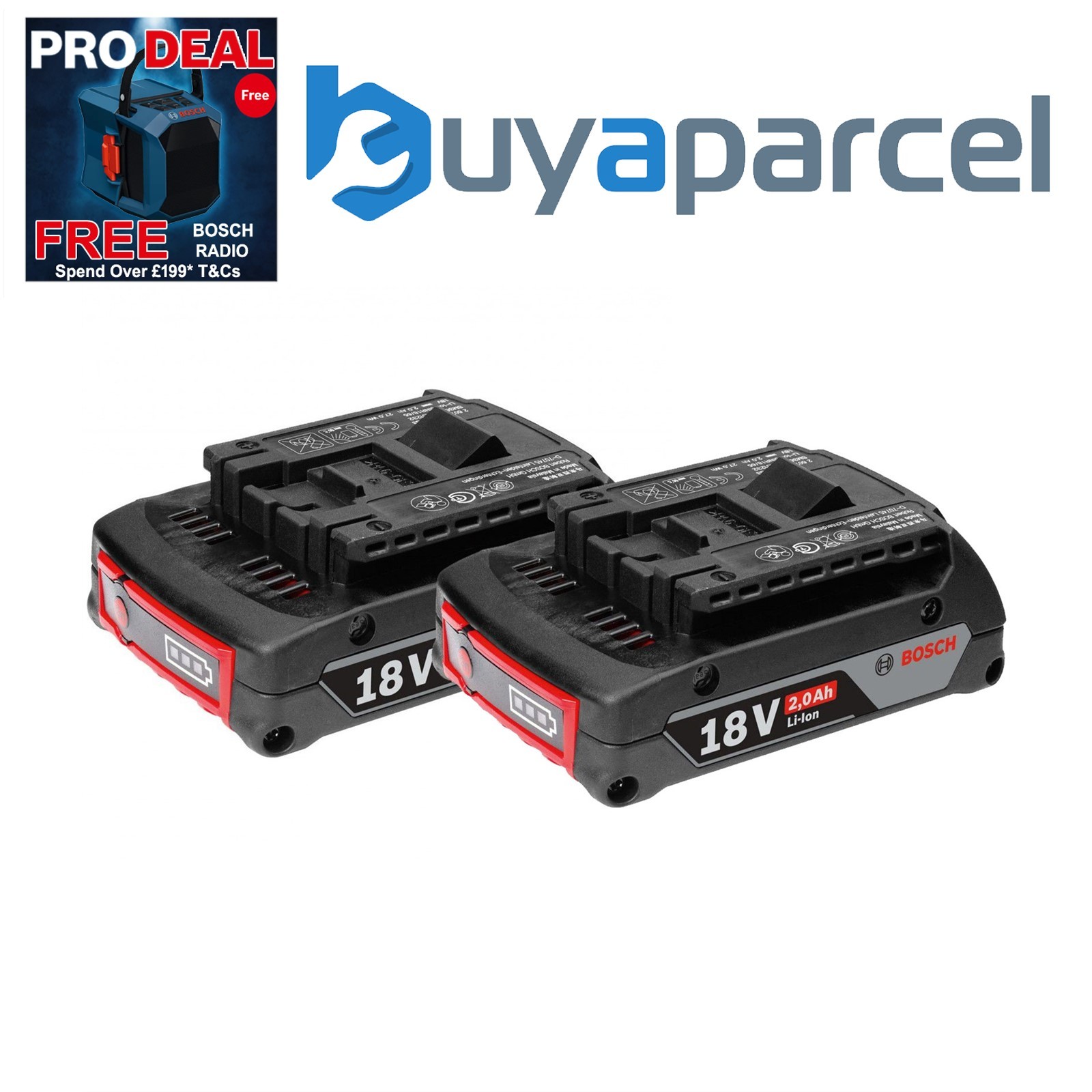 2 x Bosch GBA 18 V 2.0 Ah 1600Z00036 18v 2.0ah Cool Pack Lithium Ion Battery
