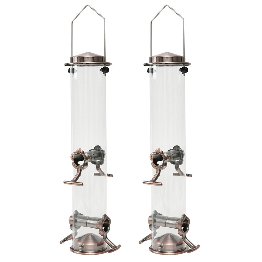2X(Wild Bird Hanging Feeder Tubular -Rust Outdoor Garden Decor Bird Feeders3432
