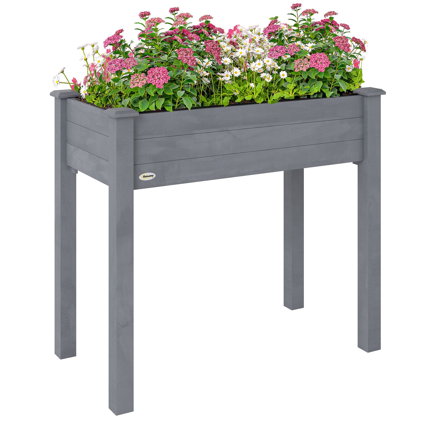 Outsunny Garden Wooden Planter Flower Raised Bed, Dark Grey