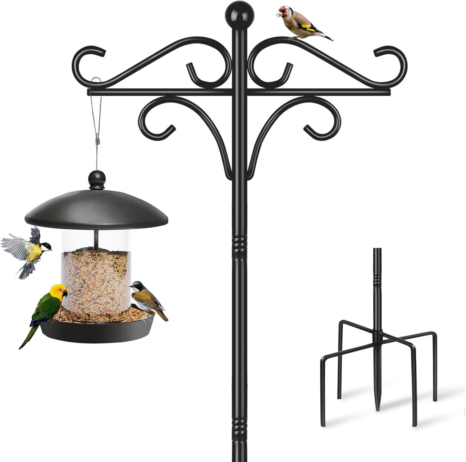 Bird Feeder Pole Stand, 195cm Approx.2m Adjustable Feeding Station Hanging with