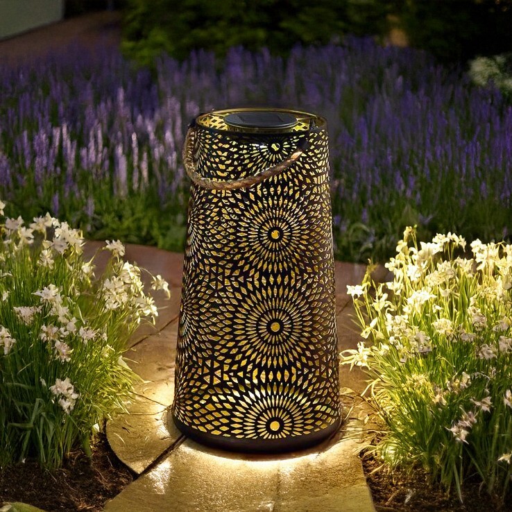 Solar LED Lantern XLarge Hanging Garden Light Outdoor Lighting Rope 29cm Metal