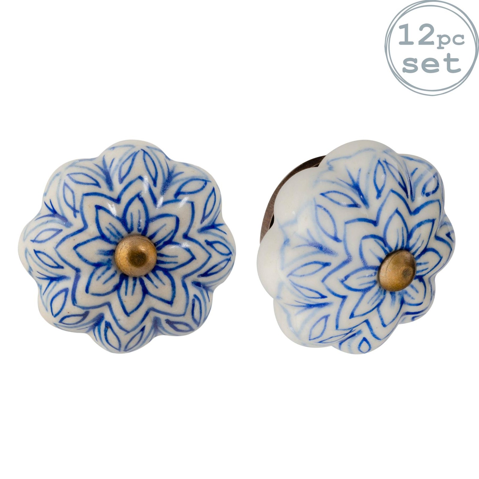 12x Floral Ceramic Cabinet Knobs Vintage Cupboard Door Drawer Handles Light Blue