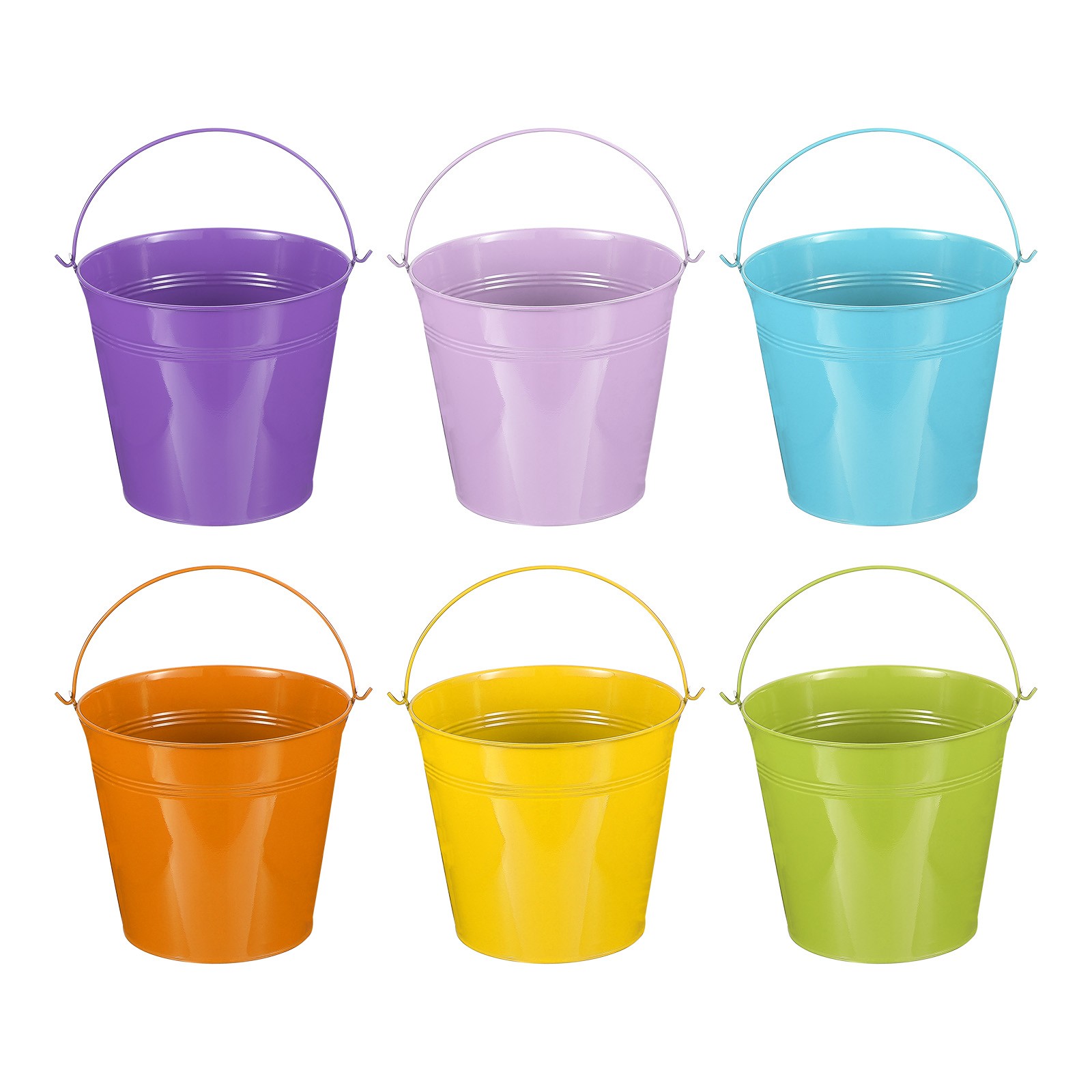 6 Pcs 7"x6.4" Small Metal Buckets with Handle Mini Galvanized Bucket 6 Colors