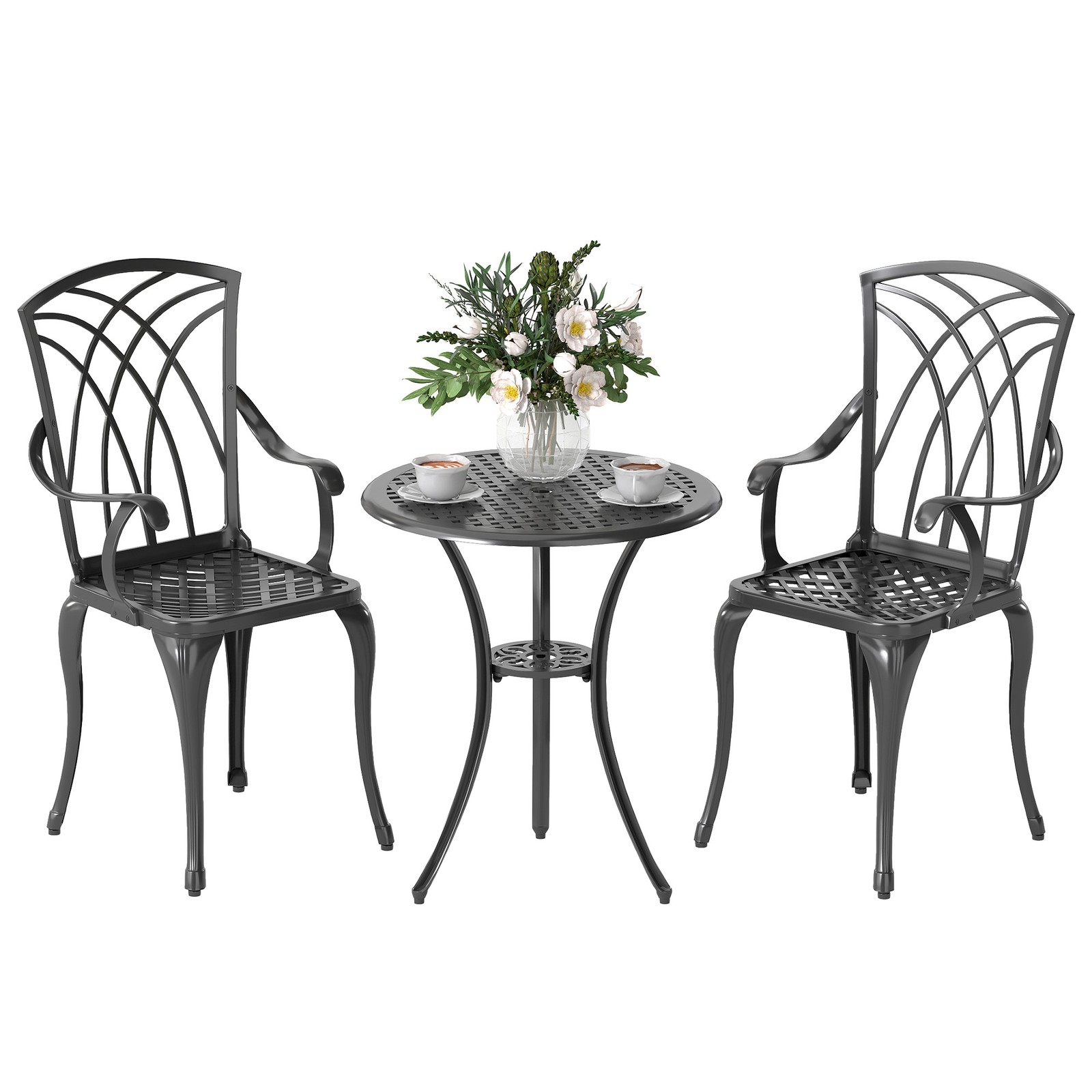 Outsunny 3 PCs Coffee Table Chairs Outdoor Garden Furniture Set w/ Umbrella Hole