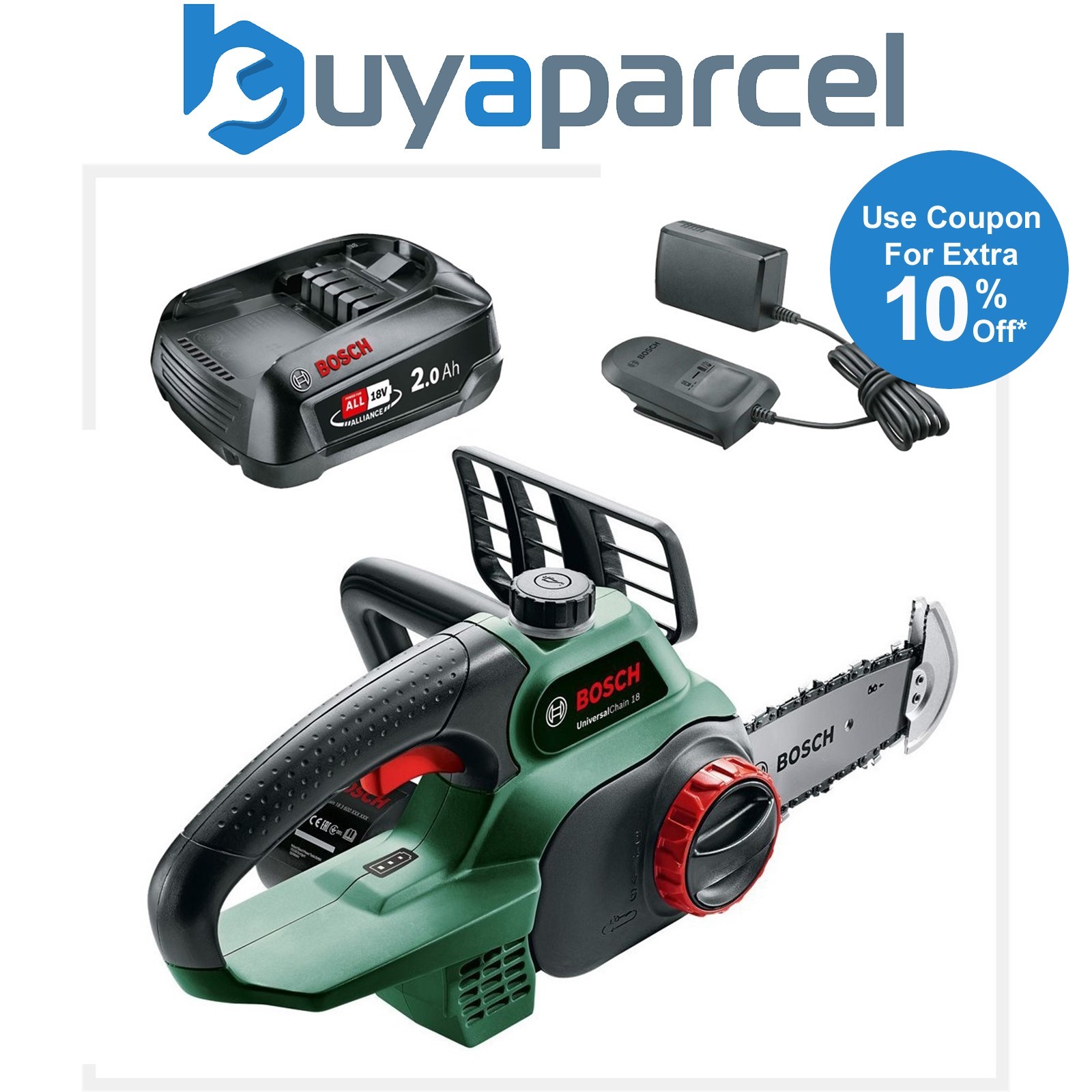 Bosch 18v Cordless Chainsaw 20cm 200mm UniversalChain 18 1 x 2.0Ah Battery
