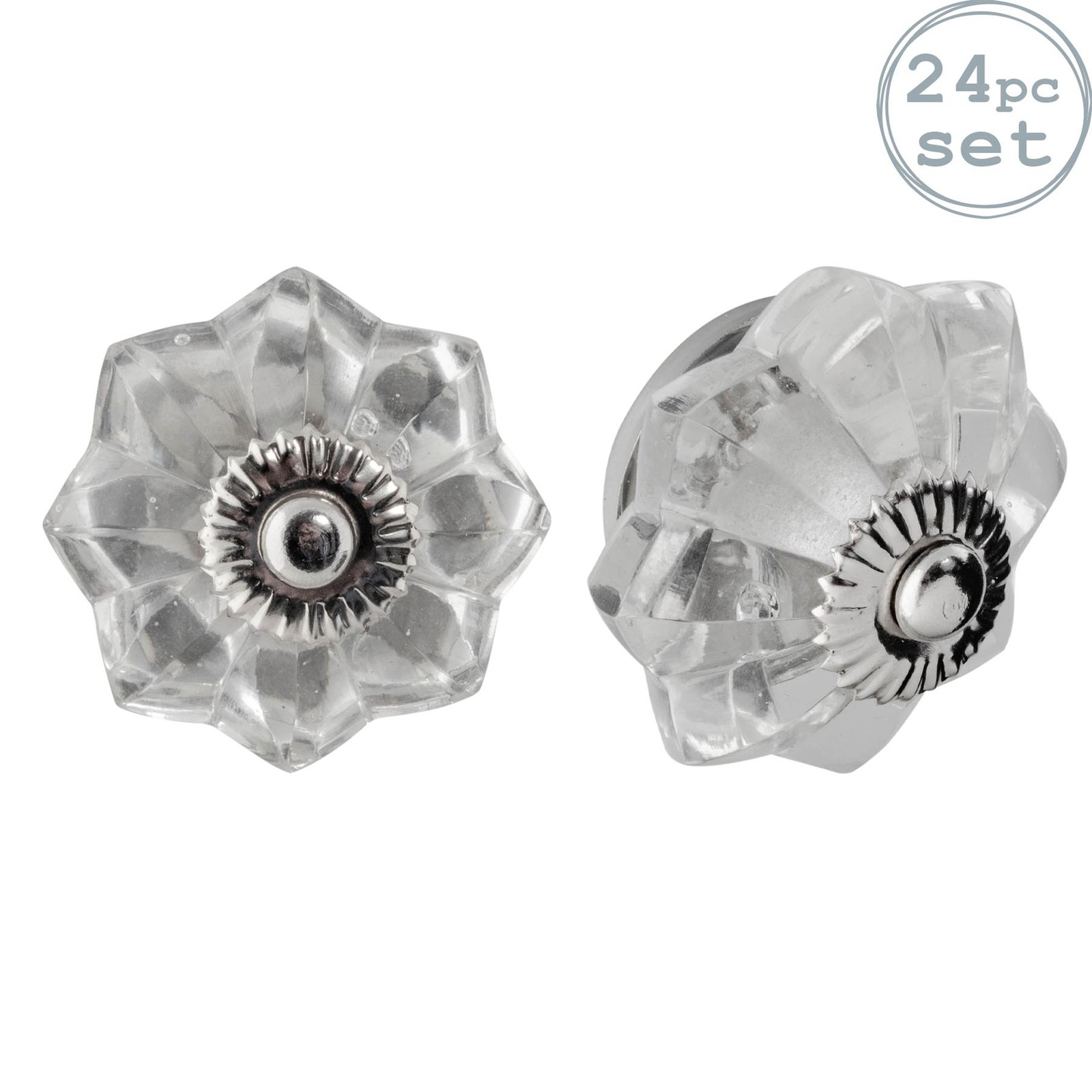 Glass Door Knob Cabinet Drawer Handle Set, Vintage Star Design - Pink - x24