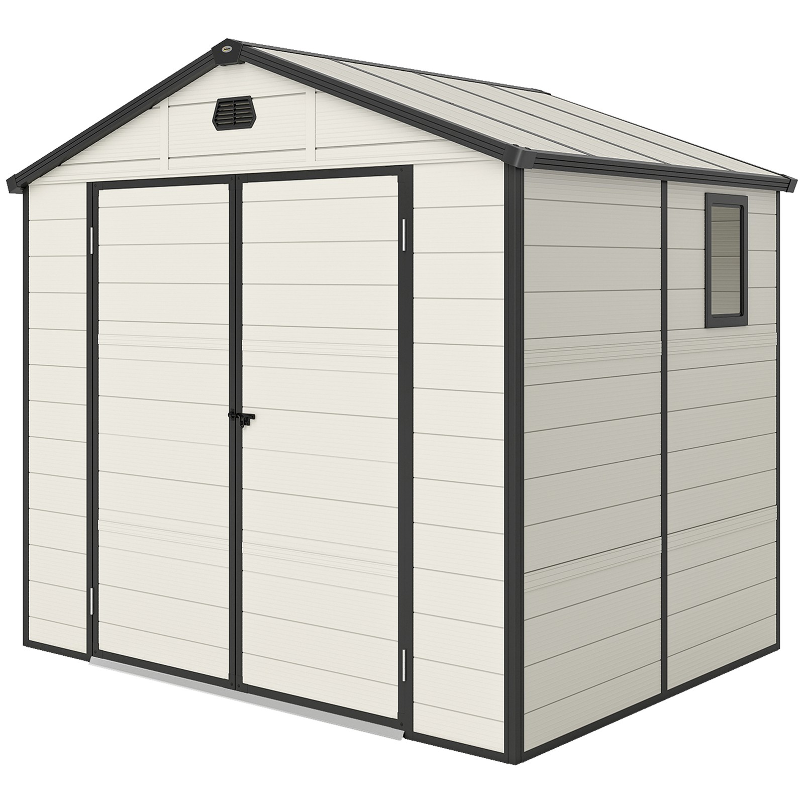 Outsunny 8 x 6ft Garden Shed Storage w/ Foundation Kit, Vents, Cream White
