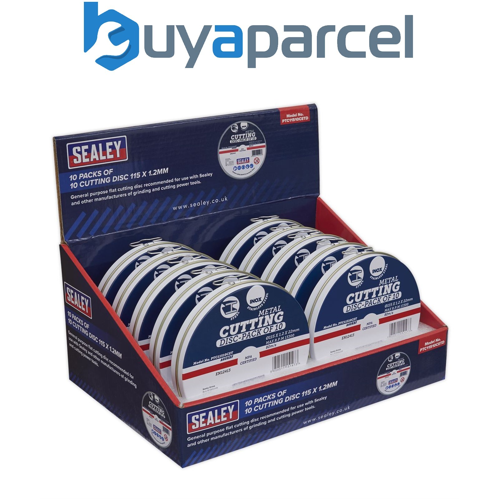 Sealey PTC11510CETD 115 x 1.2mm Cutting Discs, Packs of 10 - Display Box 10