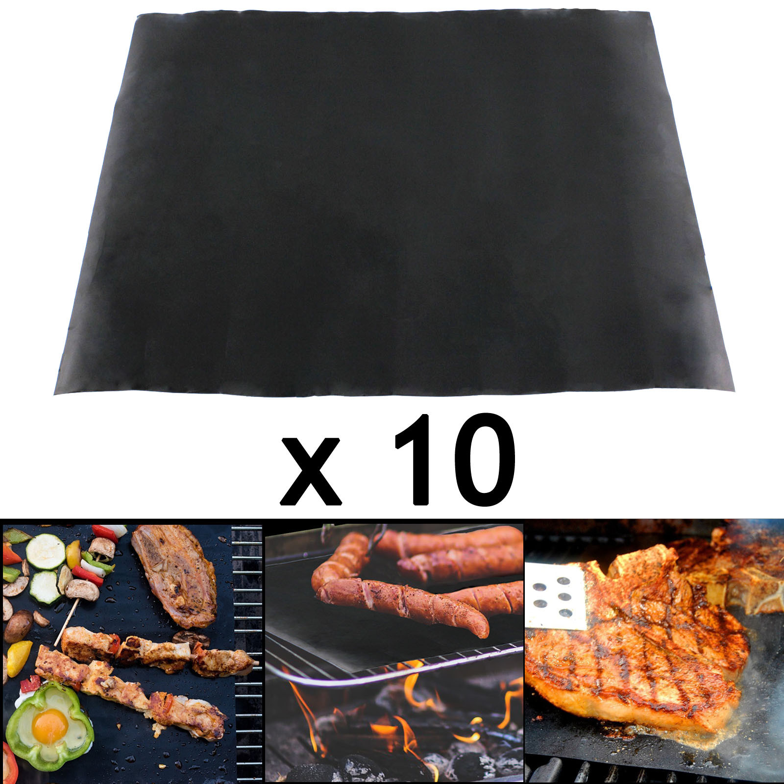 10 x UNIVERSAL BBQ Barbecue Liner Non Stick Food Mats Lining 40 x 50 cm