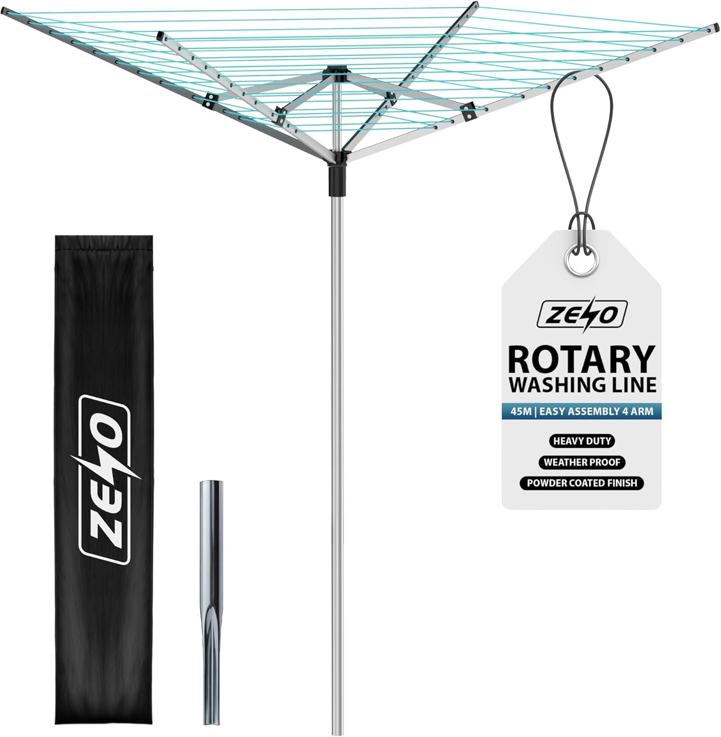 ROTARY AIRER 4 ARM 45M OUTDOOR CLOTHES GARDEN WASHING LINE DRYER SPIKE & COVER