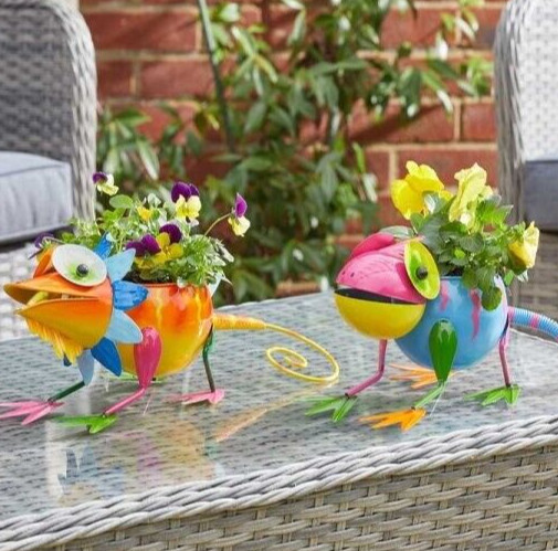 Garden Metal Planter Pots Gecko Flower Planters Outdoor Decor Home Patio Set 2pc