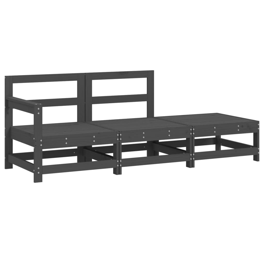 Garden Lounge Set 3 Piece Outdoor Sectional Sofa Grey Solid Wood Pine vidaXL