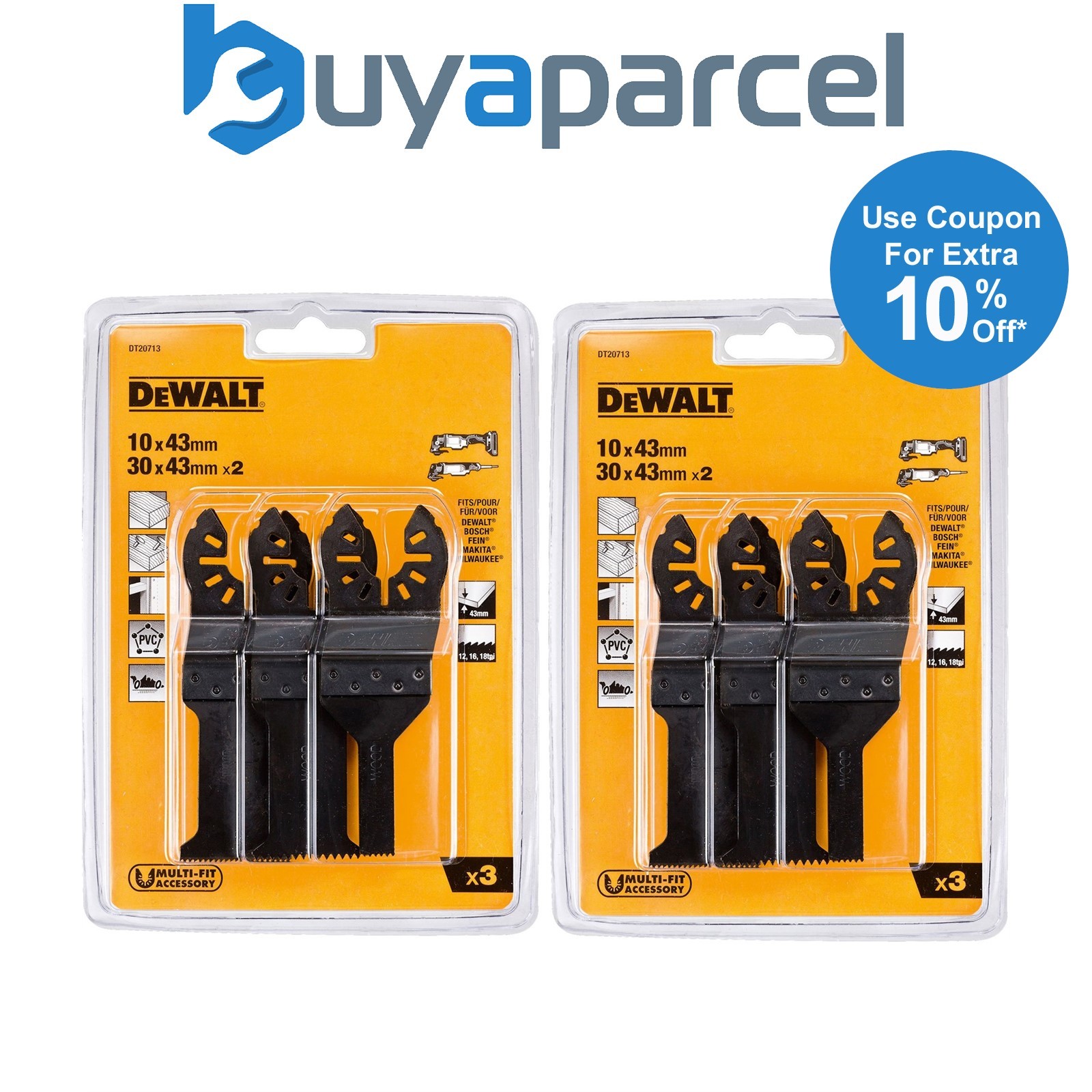 Dewalt 6pc 43mm Multi Tool Accessory Blade Set 18 12 TPI - DCS355 DWE315