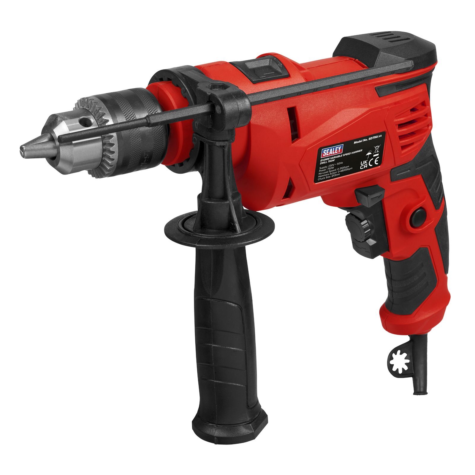 1x Sealey 13mm Hammer Drill Variable Speed With Reverse 750W/230V - SD750