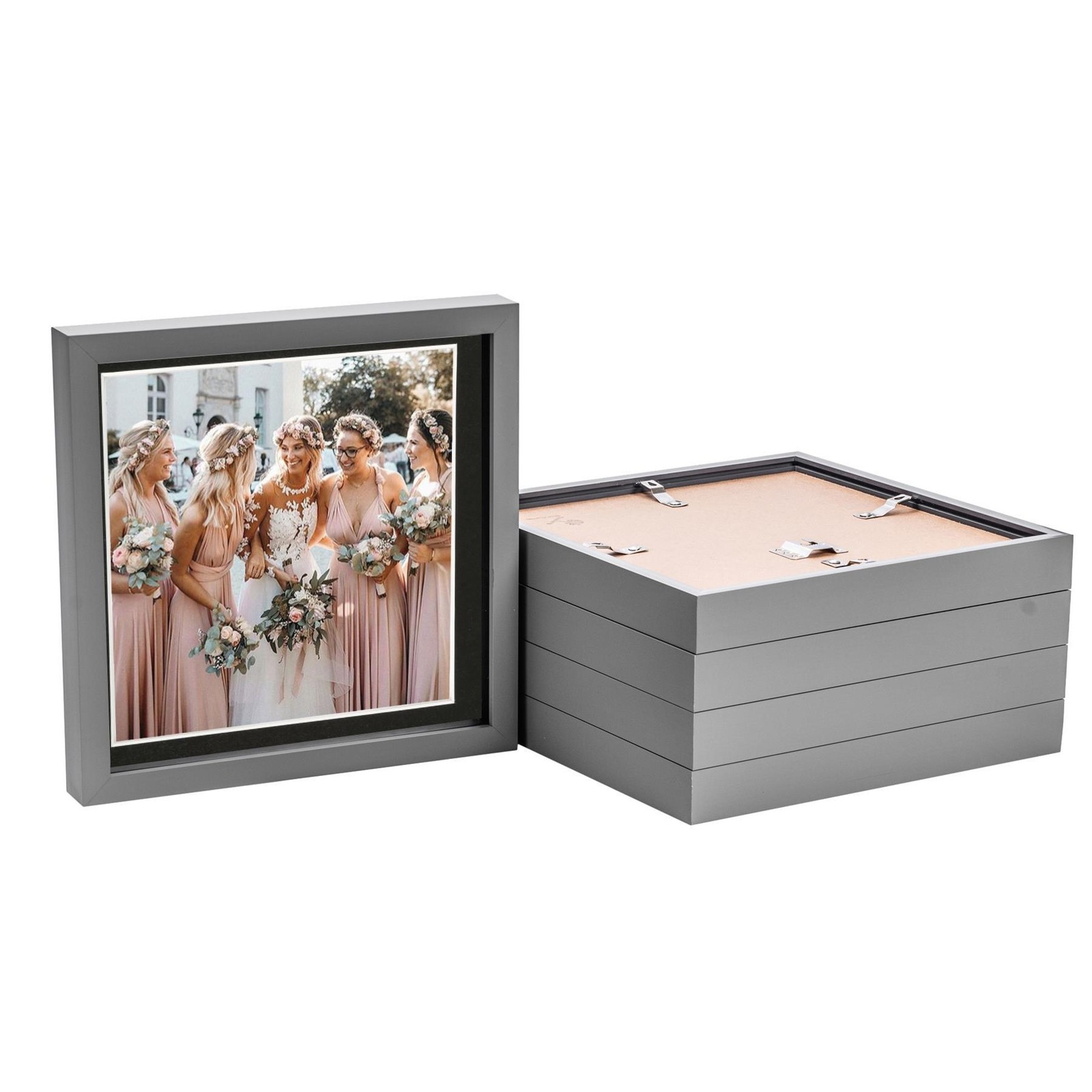 5x 3D Box Photo Frames Picture Display 10 x 10" with 8 x 8" Mount Grey/Black