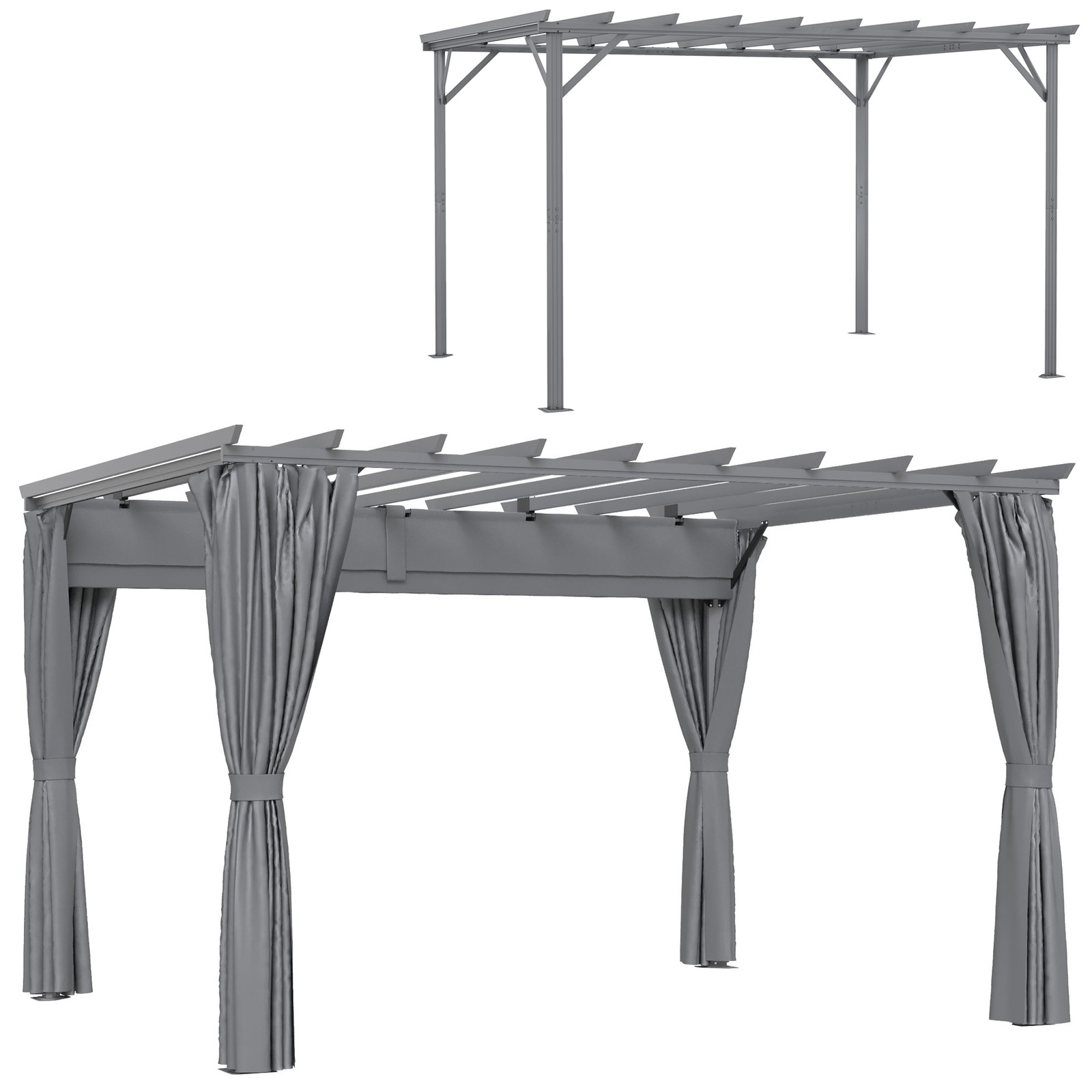 Outsunny 3.6 x 3 m Aluminium Pergola with Retractable Roof Canopy, Curtains