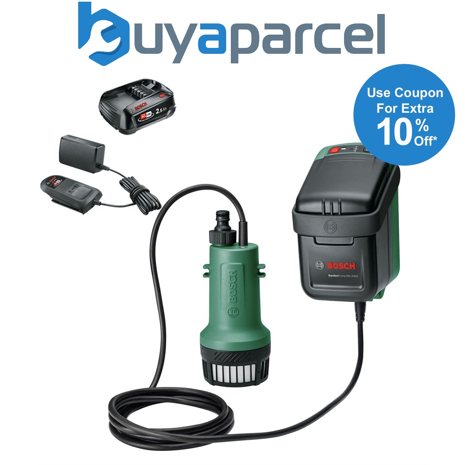 Bosch 06008C4203 Garden Pump 18V Rainwater Drainage + 2.5AH Battery Kit