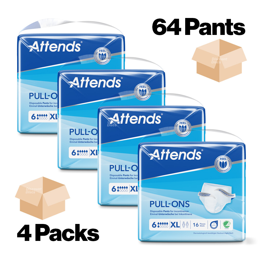 Adult Nappies Incontinence Pull up Pants ATTENDS 6XL EXTRA LARGE 4 PACKS OF 16