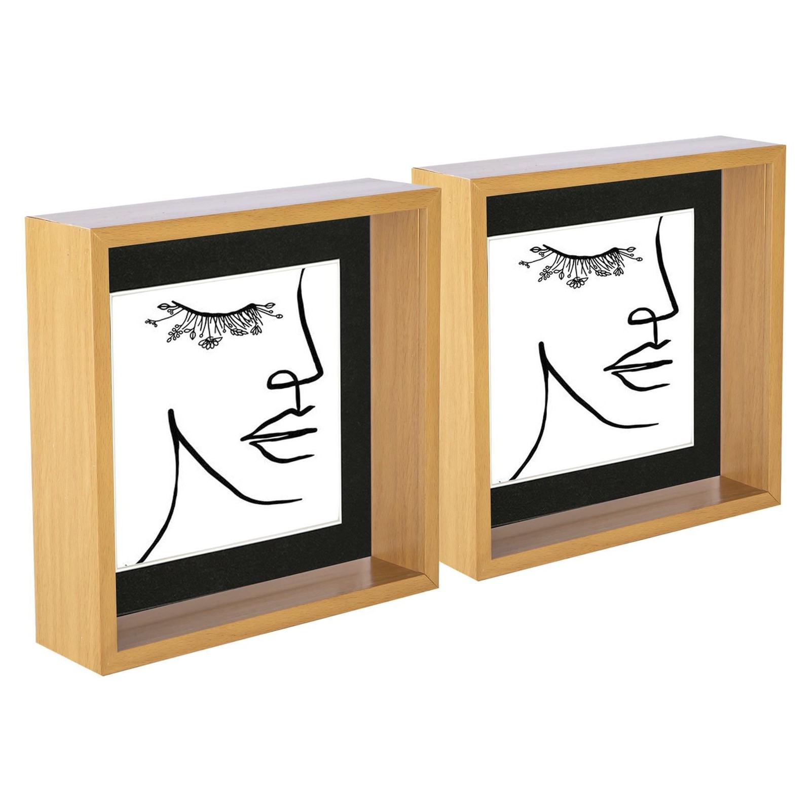 5x 3D Deep Box Photo Frames 8 x 8" with 6 x 6" Mount Light Wood/Black