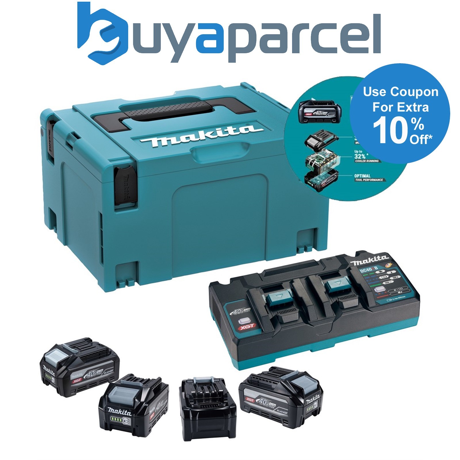 Makita 40V XGT Power Source Kit 4 BL4040F 4.0Ah Tabless Batteries DC40RB Charger