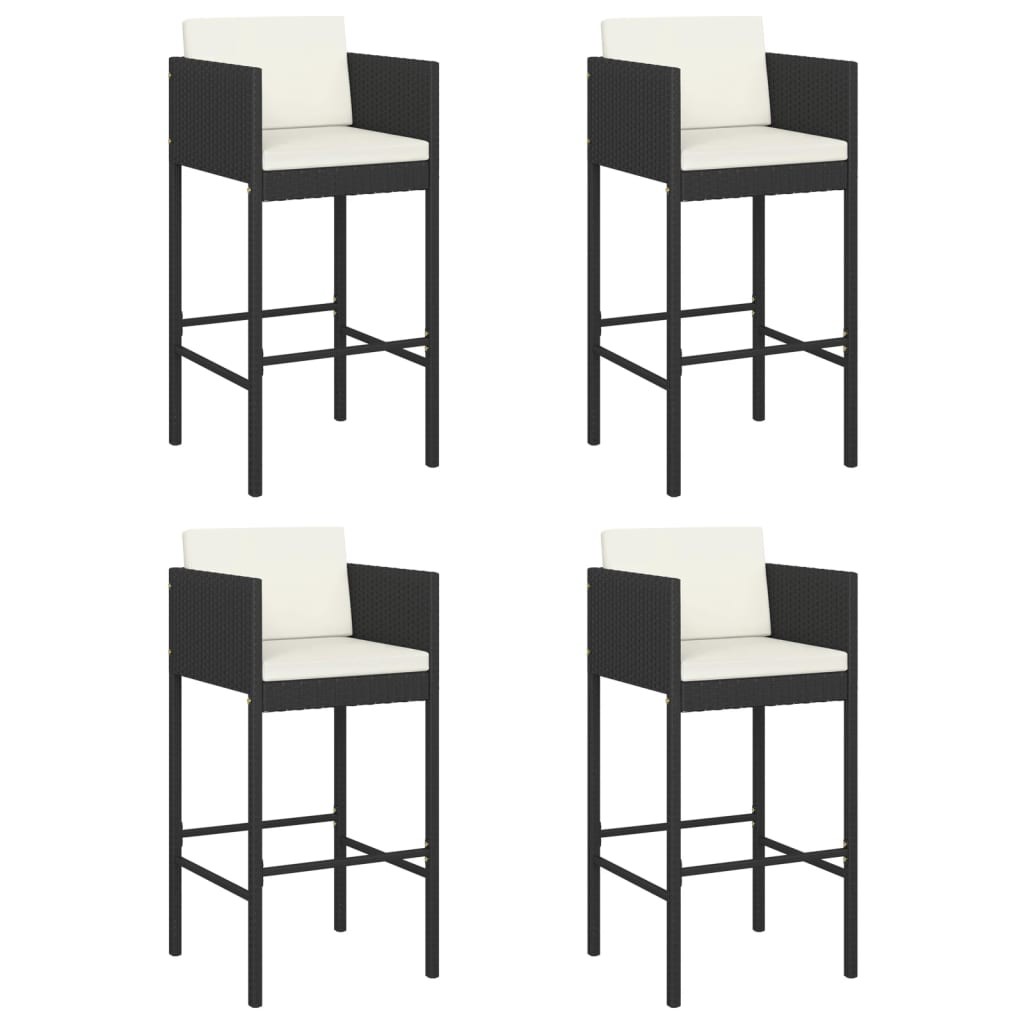 4x Bar Stools with Cushions Black Poly Rattan Outdoor Lounge Set Chair vidaXL