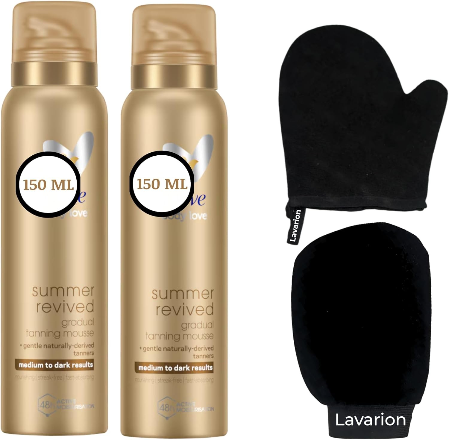 Dove Gradual Tan Medium to Dark Tanning Mousse 150ml x2 Bundled with Lavarion E