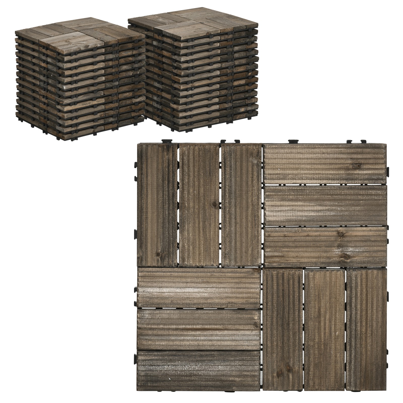 Outsunny 27 Pcs Wooden Decking Tiles, 30x30cm Decking Boards, Grey