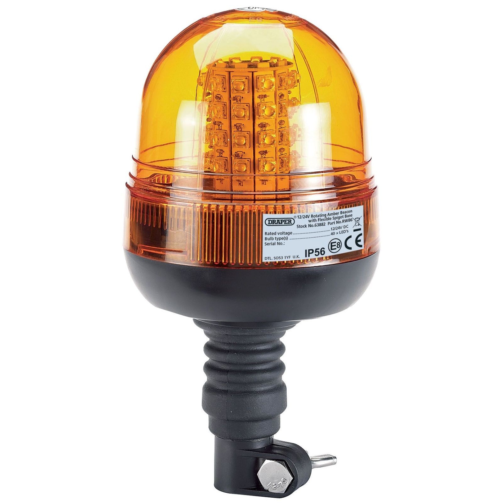 1x Draper 12/24V Flexible Spigot Base Led Beacon - 63882