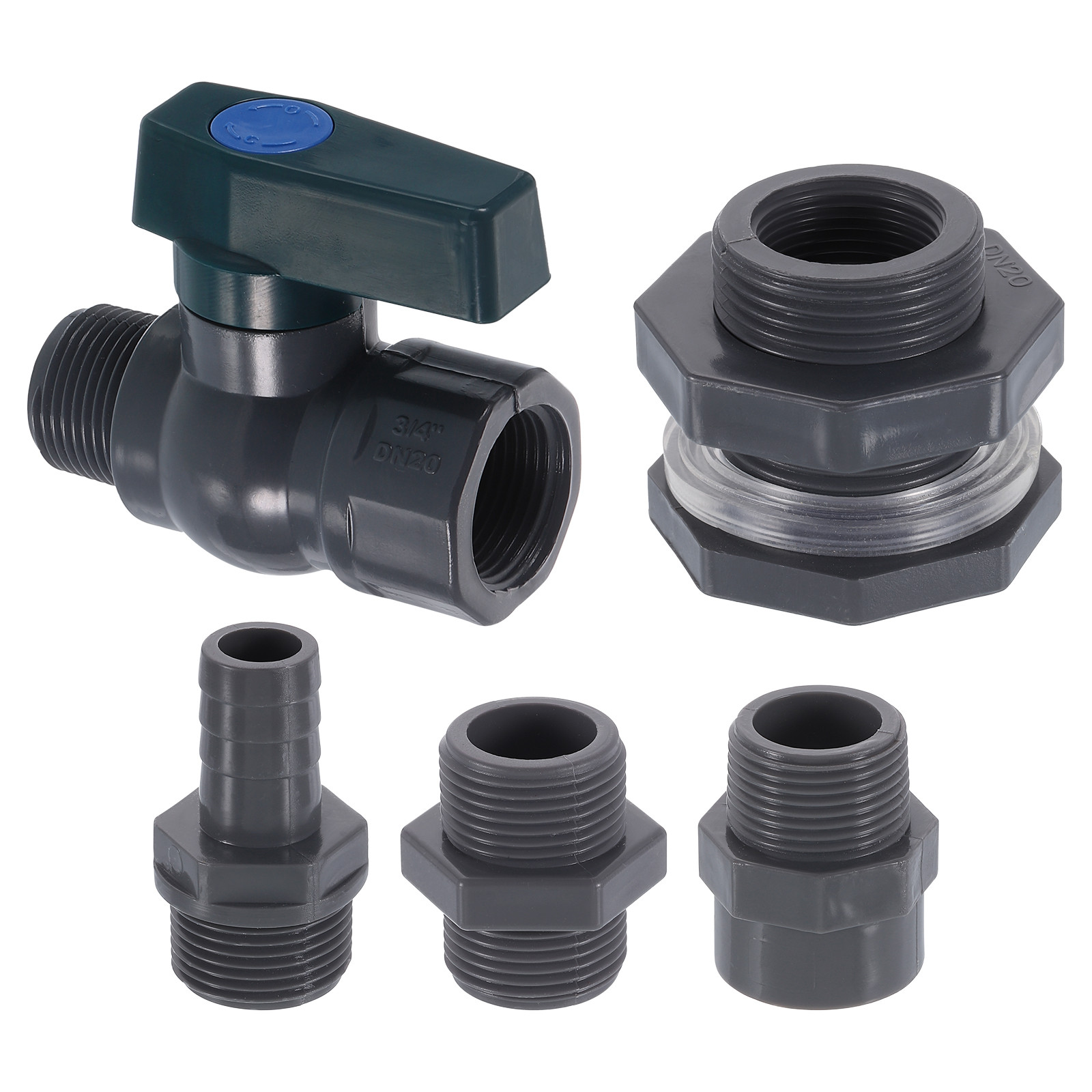 1 Set Rain Barrel Faucet Kit, 3/4" Rain Barrel Spigot with Adapter, Grey