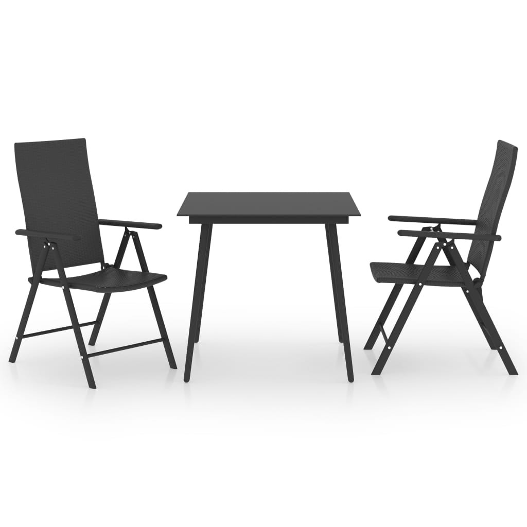 Garden Dining Set 3 Piece Black Outdoor Furniture Table and Chairs vidaXL