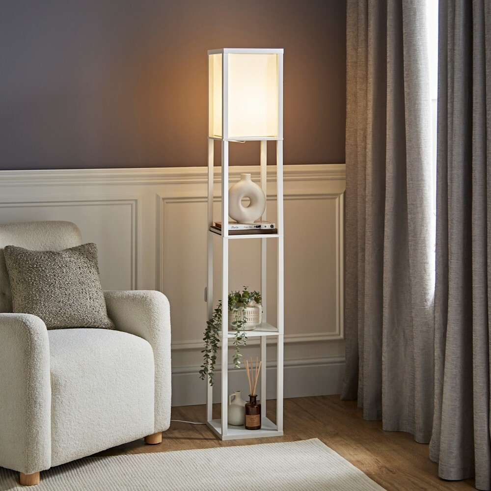 Floor Lamp Shelves Standard Shelf Storage Wooden Standing Living Room Light