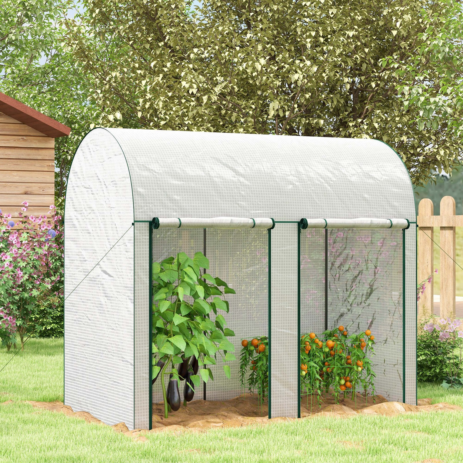 200 x 100 x 178cm Outdoor Small Tomato Greenhouse with Roll-up Zipped Doors