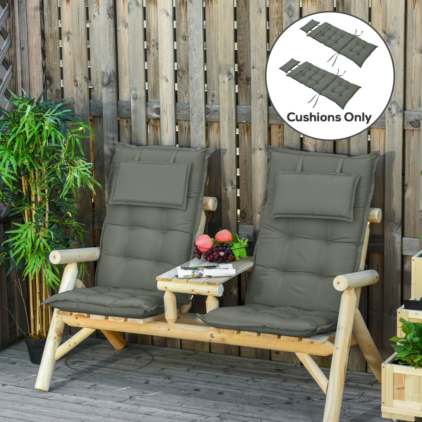 Set of 2 High Back Chair Cushion Patio Seat Pad Chair w/ Pillow Indoor Outdoor