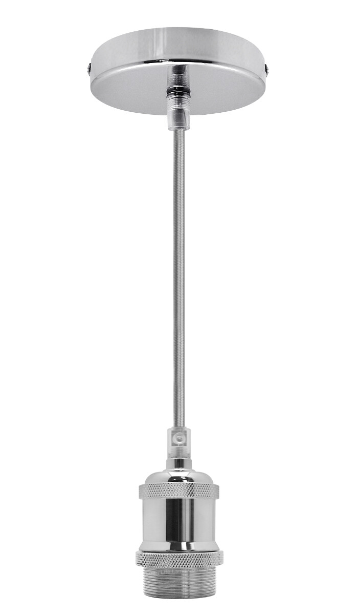 Ceiling Rose Pendant Fabric Flex CHROME Hanging Lamp Holder Kit CH101HLDER