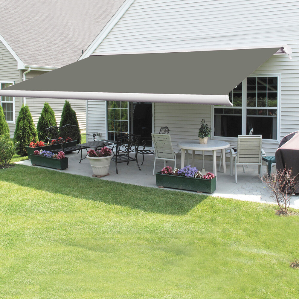Grey Full Cassette Garden Patio Retractable Awning Manual Canopy Shade 3.5x2.5m