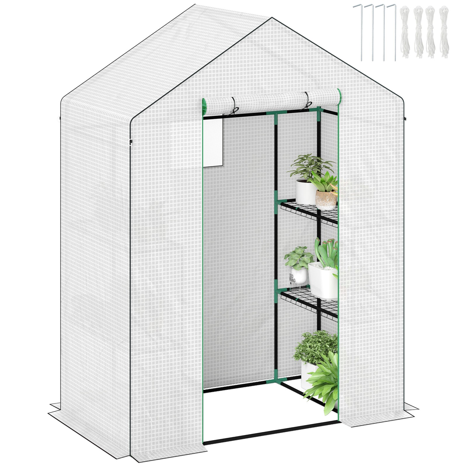 Outsunny Walk-in Greenhouse with 4 Shelves, Outdoor Small Greenhouse, White